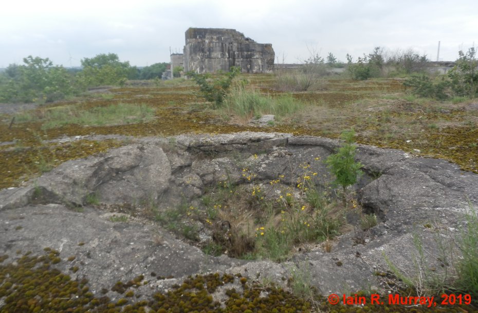 One of many Tallboy craters on the roof of the Valentin U-boat factory at Farge, near Bremen